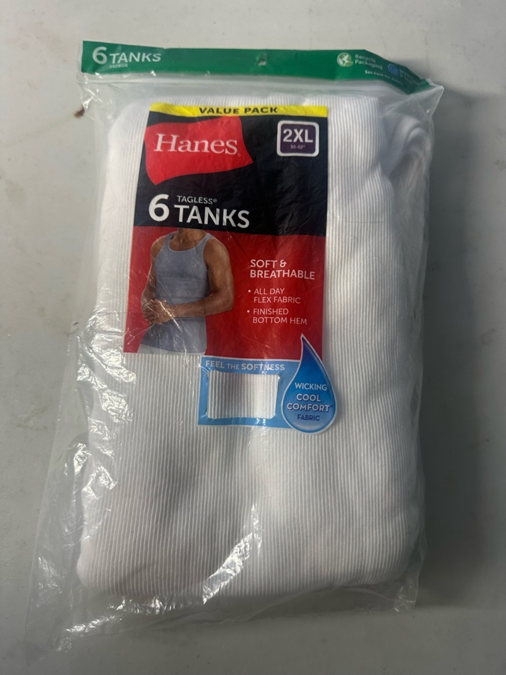 Hanes 6-Pack White Men's Ribbed Tank Undershirts - 2XL